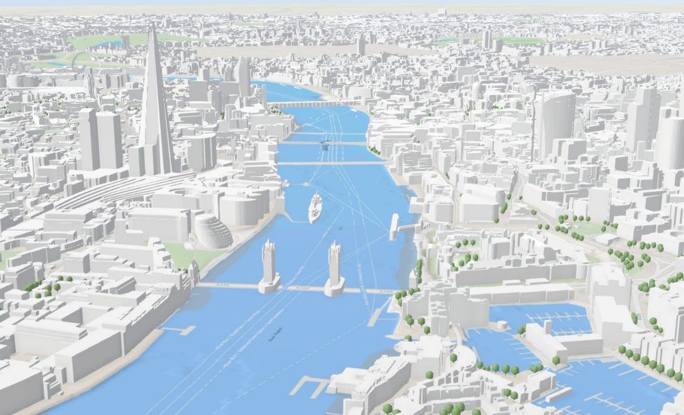 3D GIS-rendered model of central London used for digital twin modelling